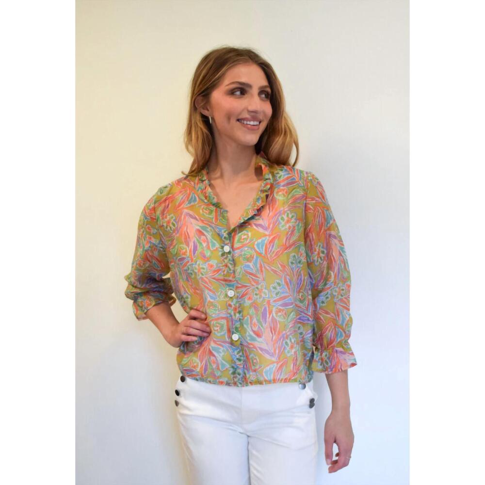 NEW TRISHA TYLER women's floral ruffle collar blouse jacket in multi